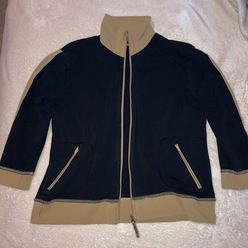 large navy blue + tan oleg cassini sport jacket